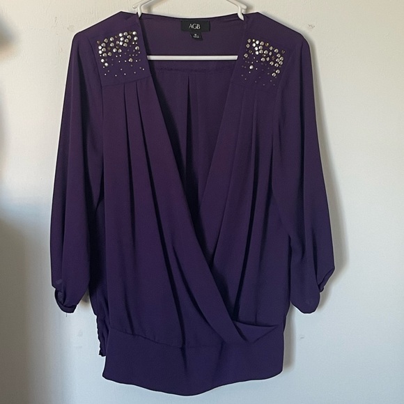 AGB Tops - AGB Women's Deep Purple Embellished Blouse